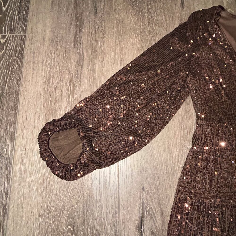 Eliza J Women's Brown Sequins Tiered Lined Stretch Fit & Flare Dress Size 6 NWT - Picture 8 of 11
